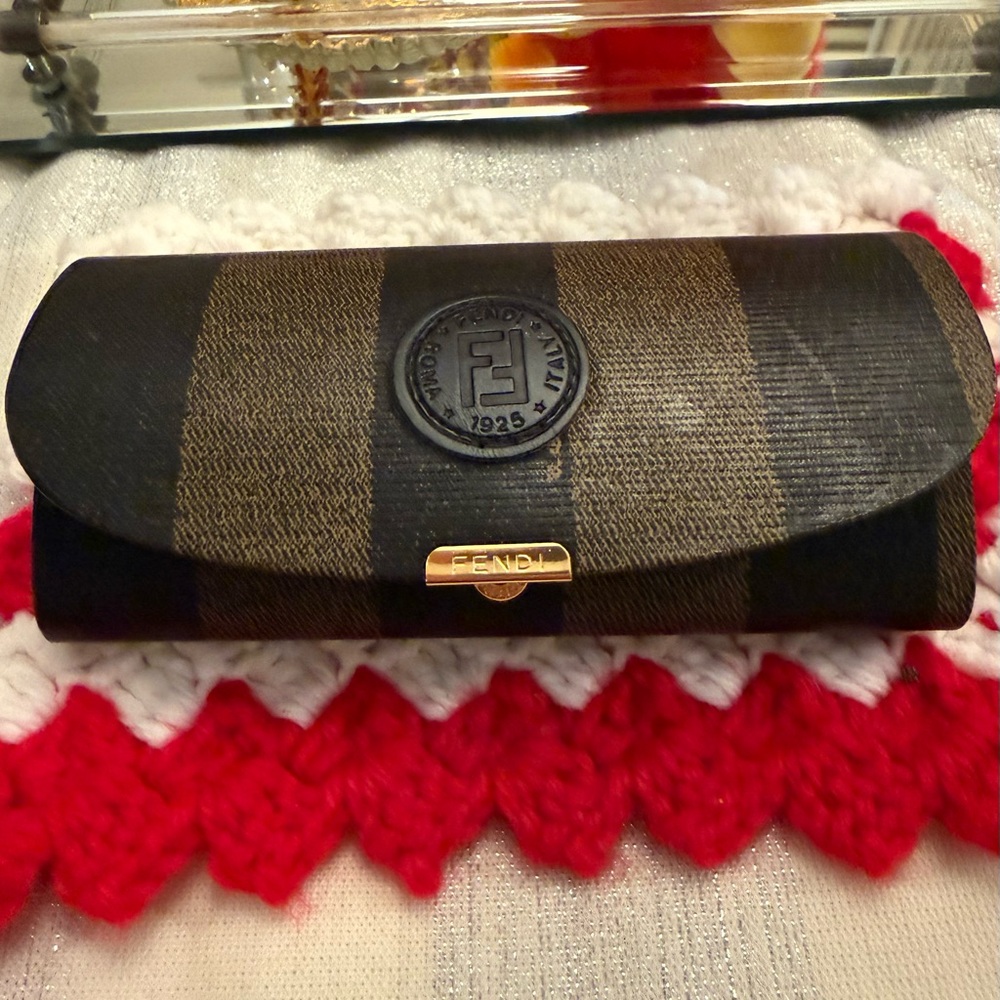 Vintage Fendi Occhiali Brown Zucca Stripe Sunglasses Eyeglass Case Logo Italy